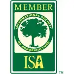 ISA member badge featuring a green tree and yellow text for arboriculture professionals.