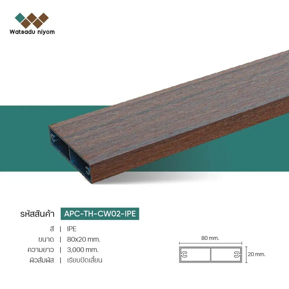 ไม้ระแนงตกแต่ง กลวงภายนอก APC 80x20 หนา 3mm - Image 3