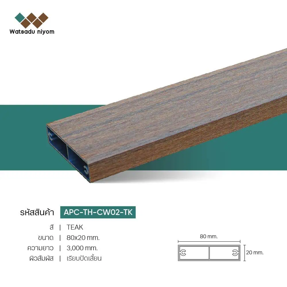 ไม้ระแนงตกแต่ง กลวงภายนอก APC 80x20 หนา 3mm - Image 2