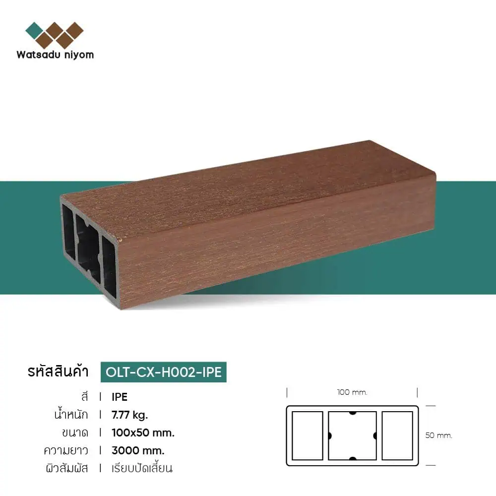 ระแนงไม้เทียม WPC หน้าใหญ่กลวง ภายนอก วัสดุนิยมไพร์ม ขนาด 100X50mm - Image 4