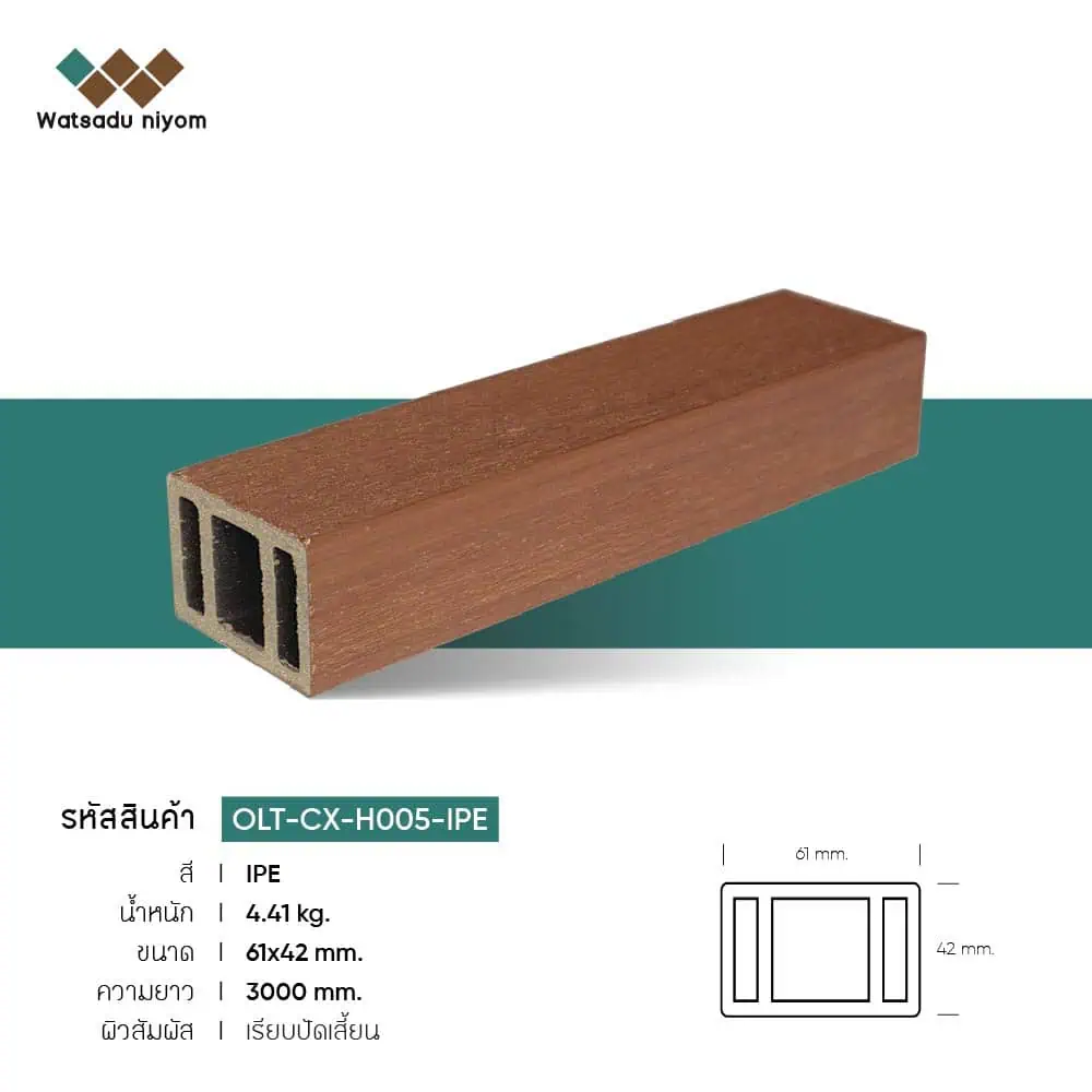 ระแนงไม้เทียม WPC หน้าใหญ่กลวง ภายนอก วัสดุนิยมไพร์ม ขนาด 61X42mm - Image 4