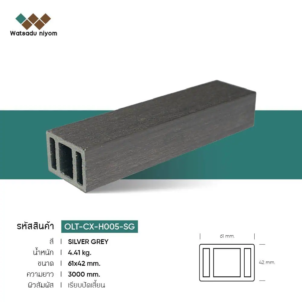 ระแนงไม้เทียม WPC หน้าใหญ่กลวง ภายนอก วัสดุนิยมไพร์ม ขนาด 61X42mm - Image 5