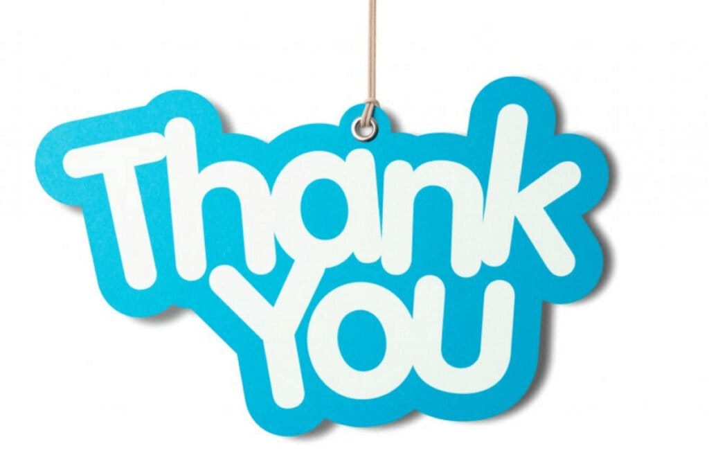 Bright blue thank you sign