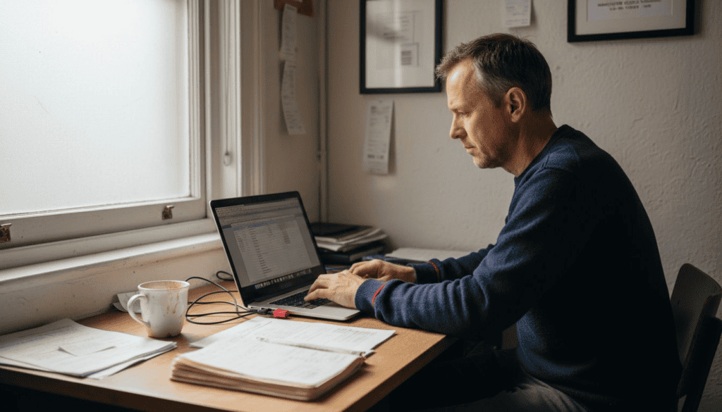 Small business owner using CRM at office desk