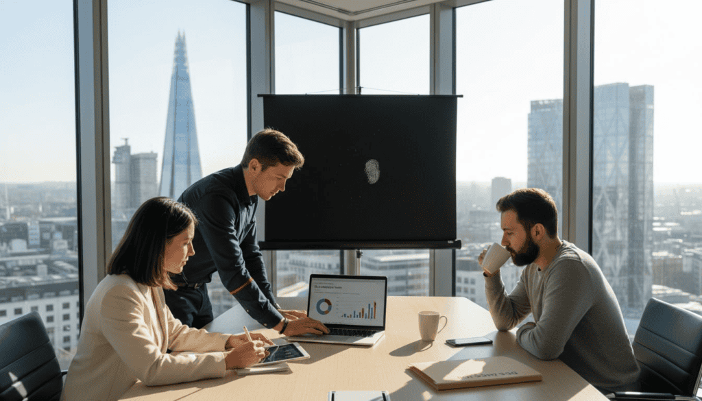 Team reviewing social ads in London office