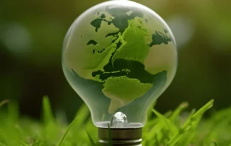 Earth globe inside a light bulb representing sustainable digital marketing strategies.