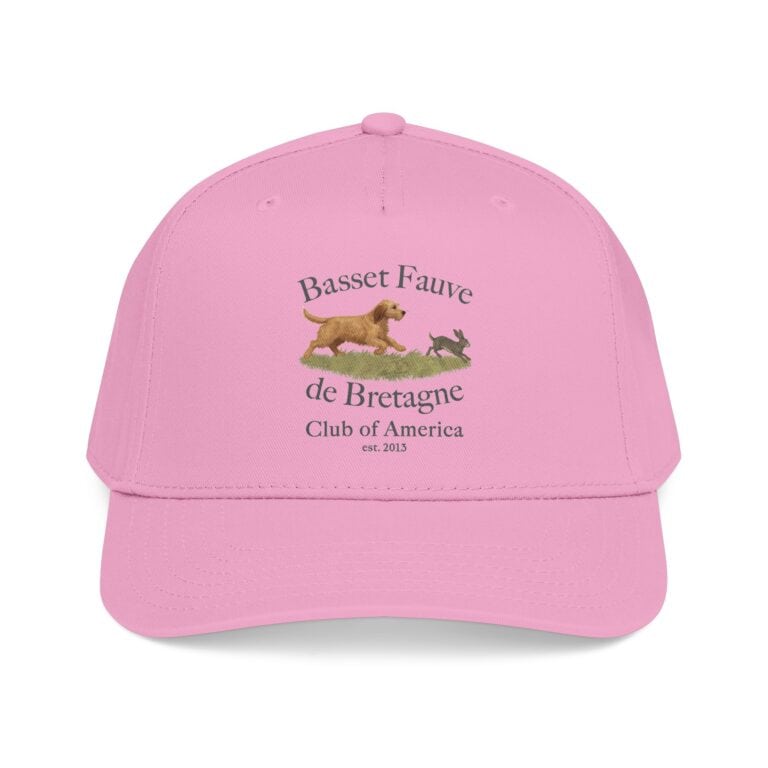 Pink cap with Basset Fauve logo, est. 2013.