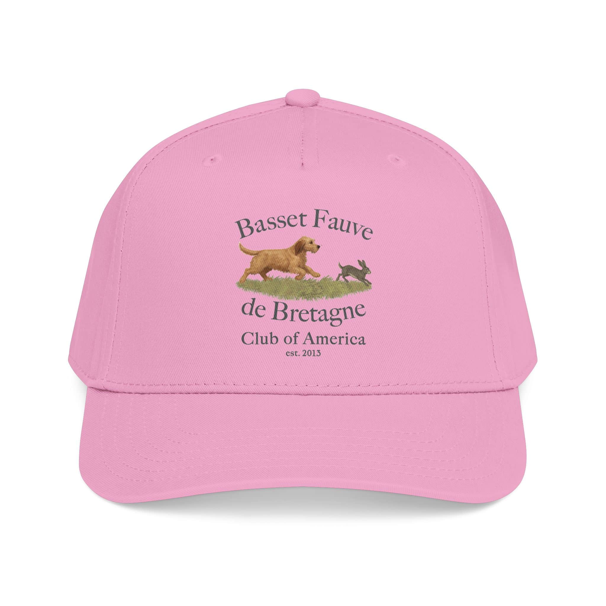 Pink cap with Basset Fauve logo, est. 2013.