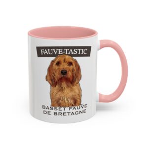 Basset Fauve de Bretagne mug with pink handle