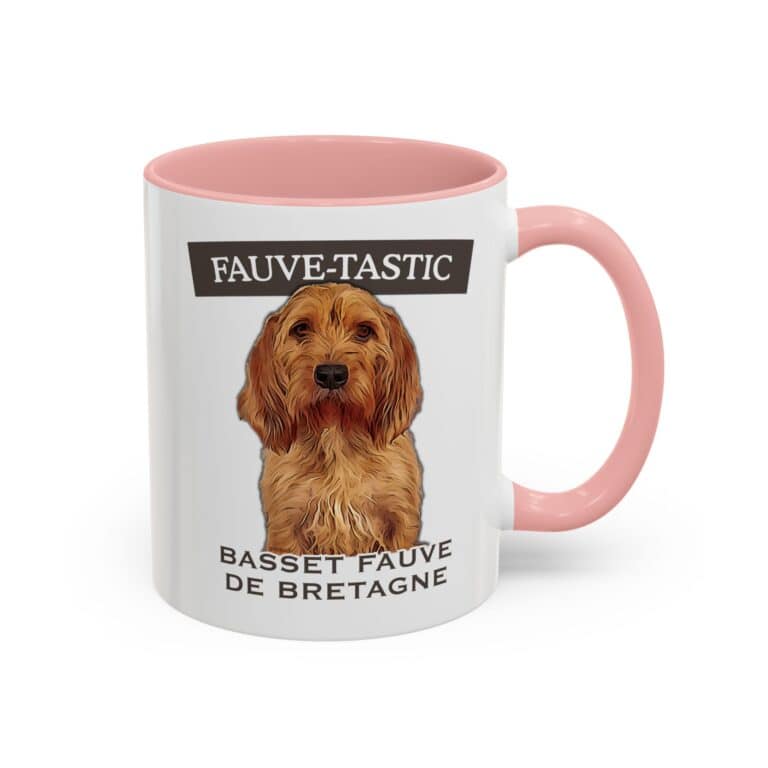 Basset Fauve de Bretagne mug with pink handle