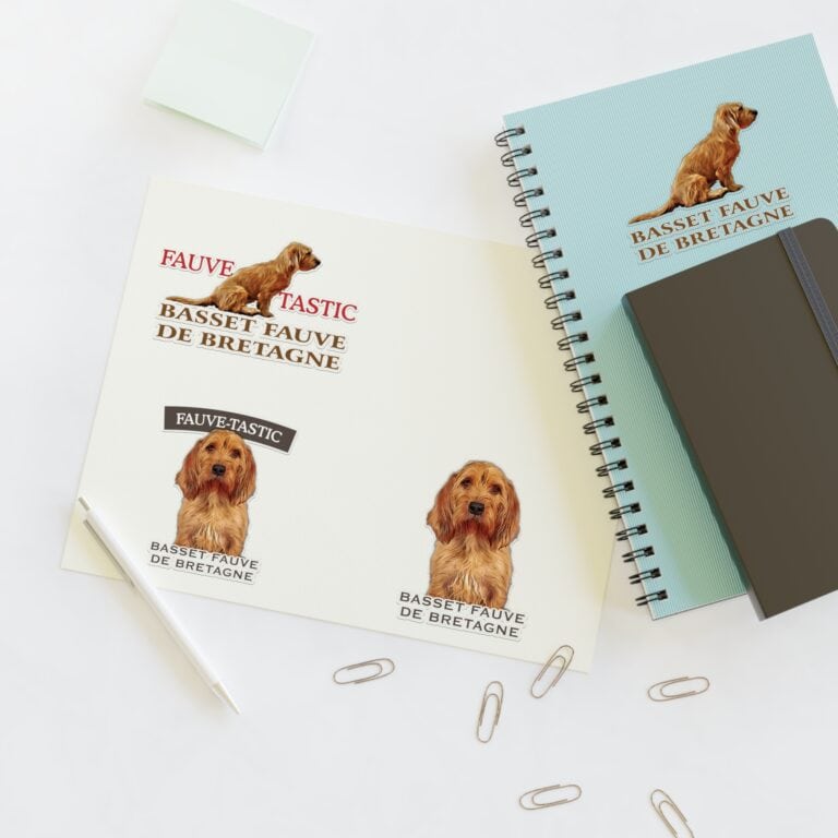 Basset Fauve de Bretagne themed stationery and stickers.