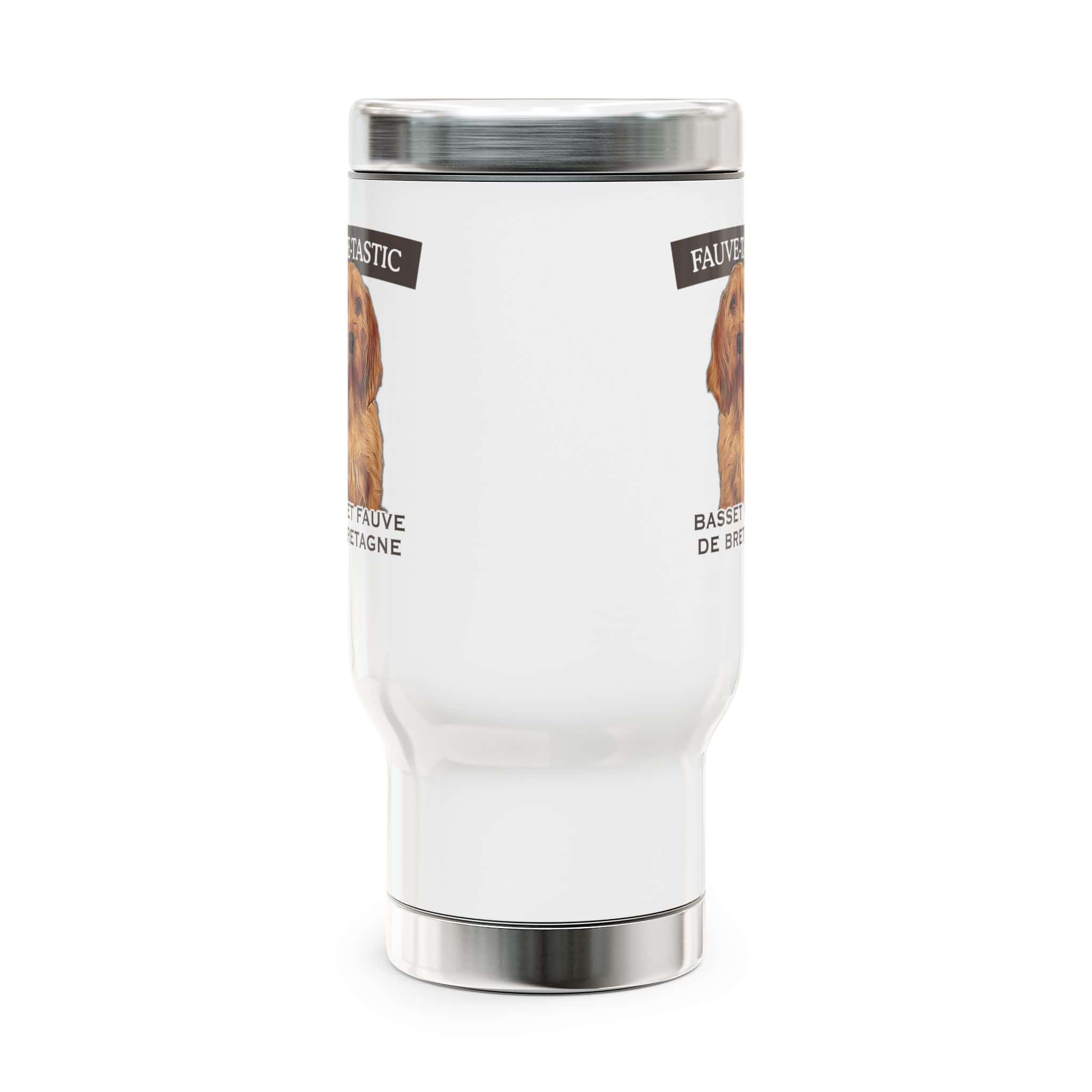 Dog-themed stainless steel travel mug