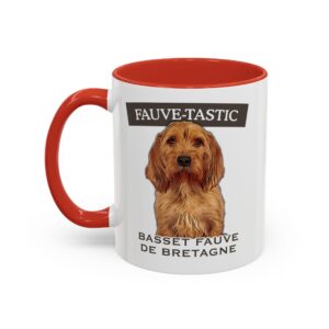 Basset Fauve de Bretagne mug with red handle
