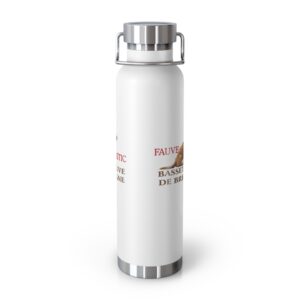 Stainless steel water bottle with dog design.