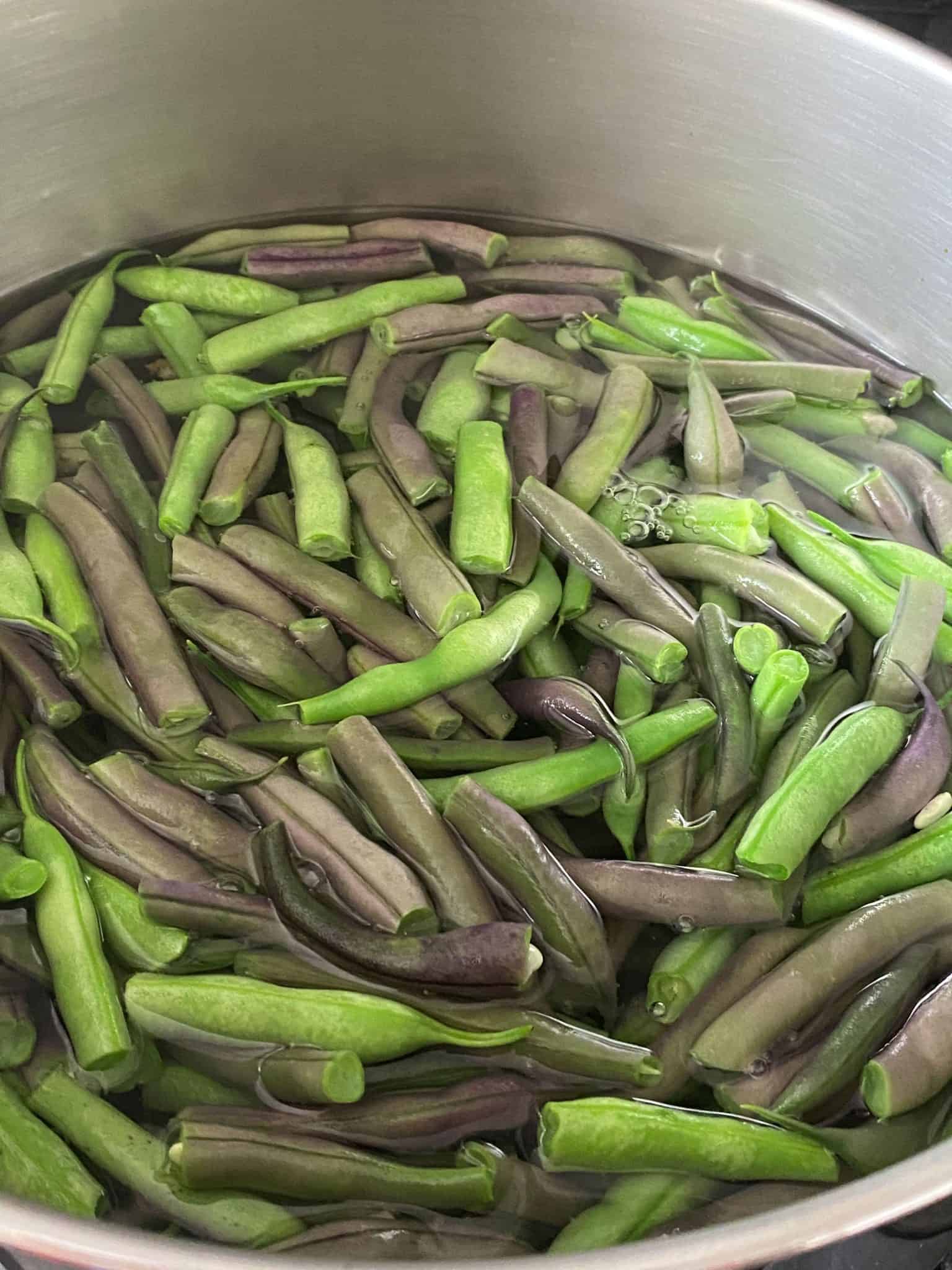 Beans in boiling water.