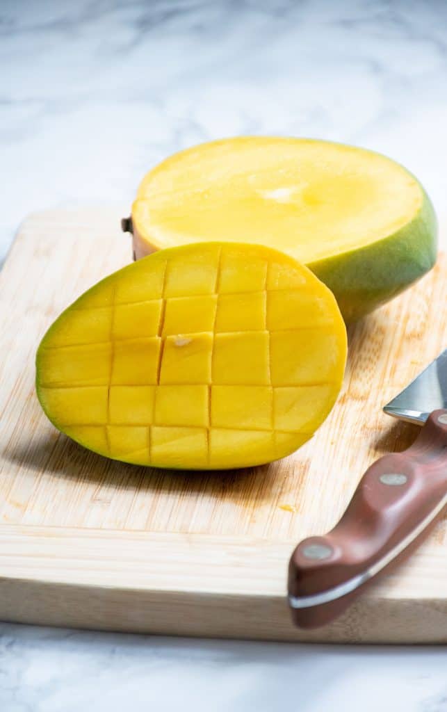 Mango slice, scored
