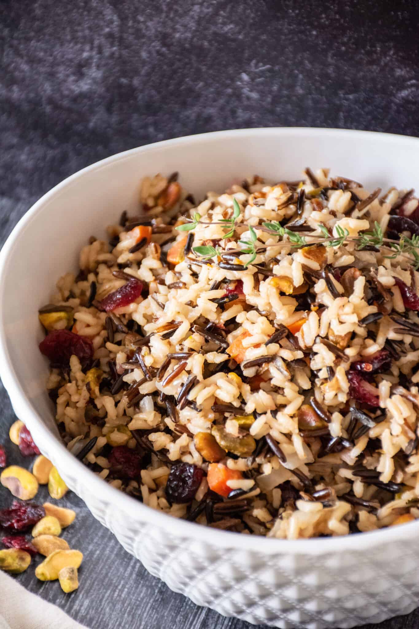 Bowl of wild rice pilaf.