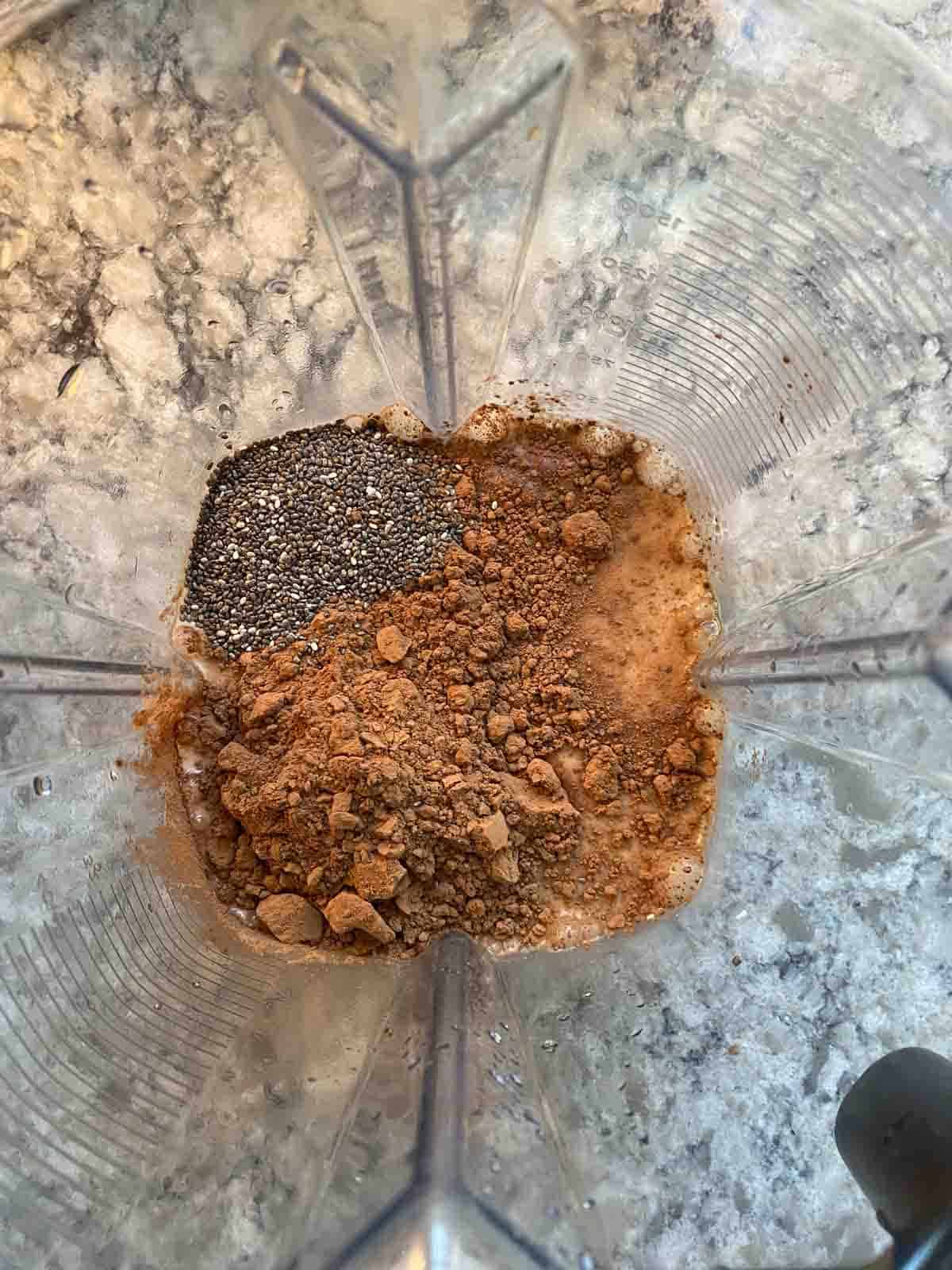 Chocolate pudding ingredients in a blender.