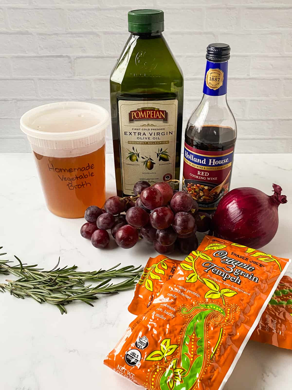 Ingredients for skillet tempeh recipe.