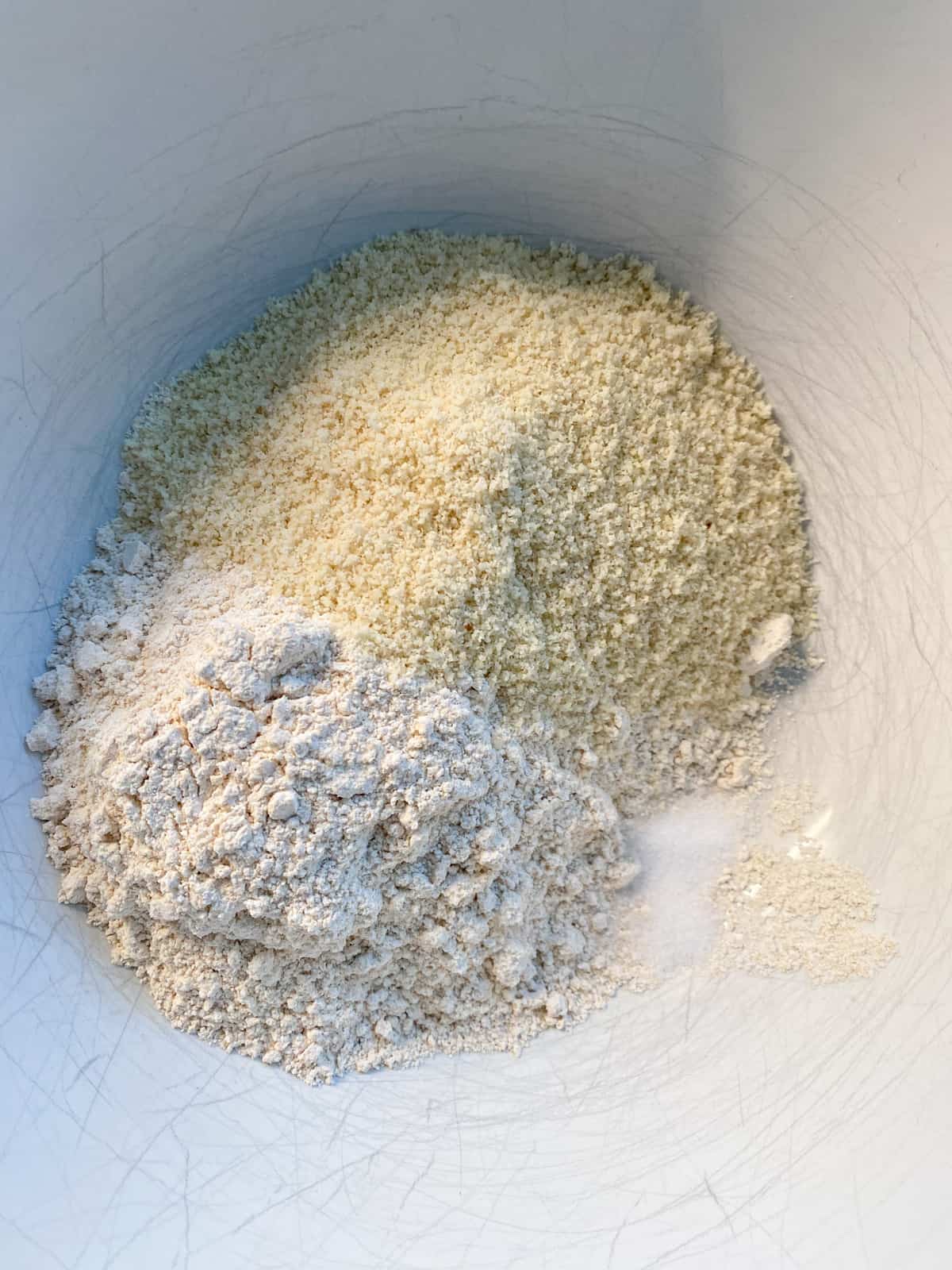 Dry ingredients in a mixing bowl.