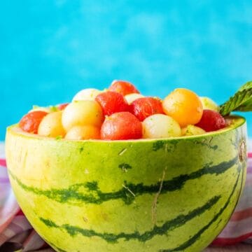 Balls of melon in a watermelon bowl