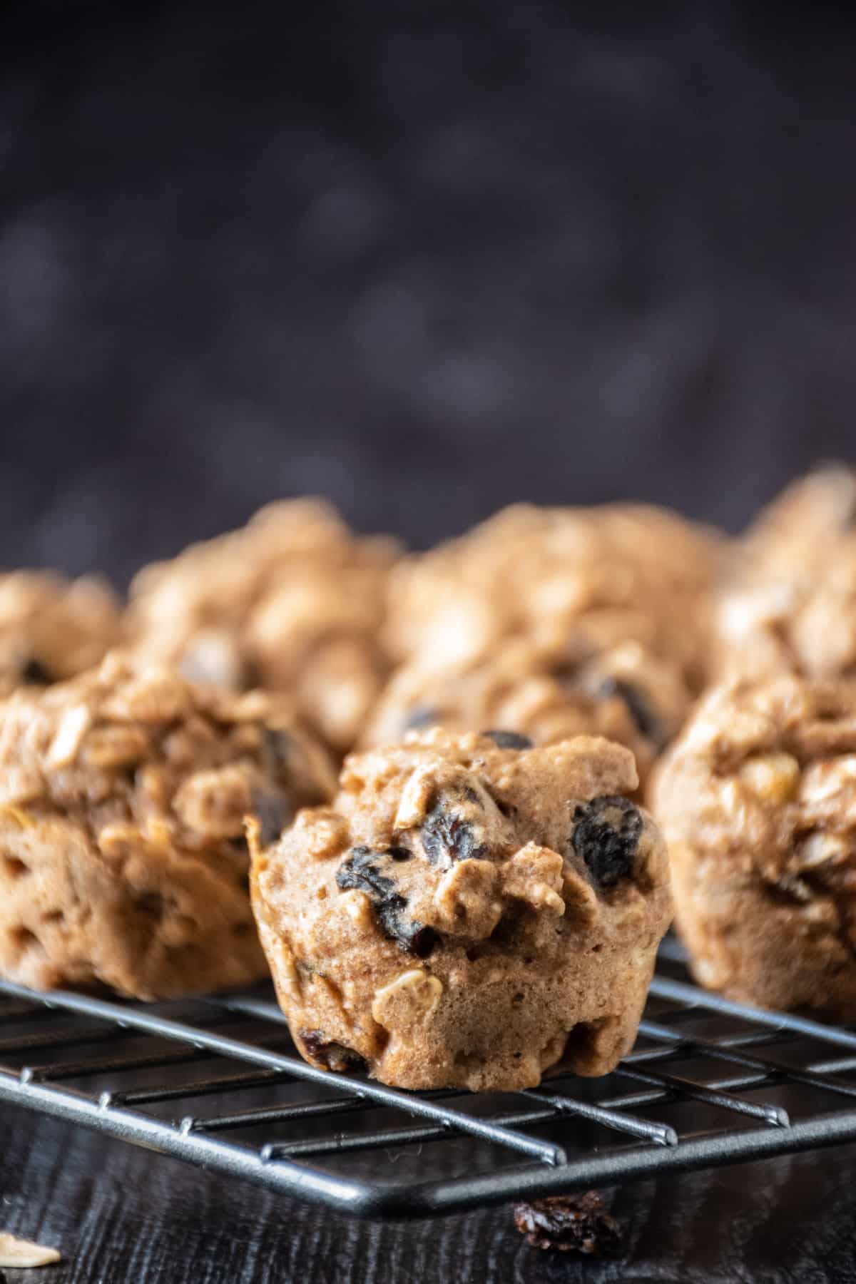 Peanut Butter Banana Muffins drizzled with chocolate close up