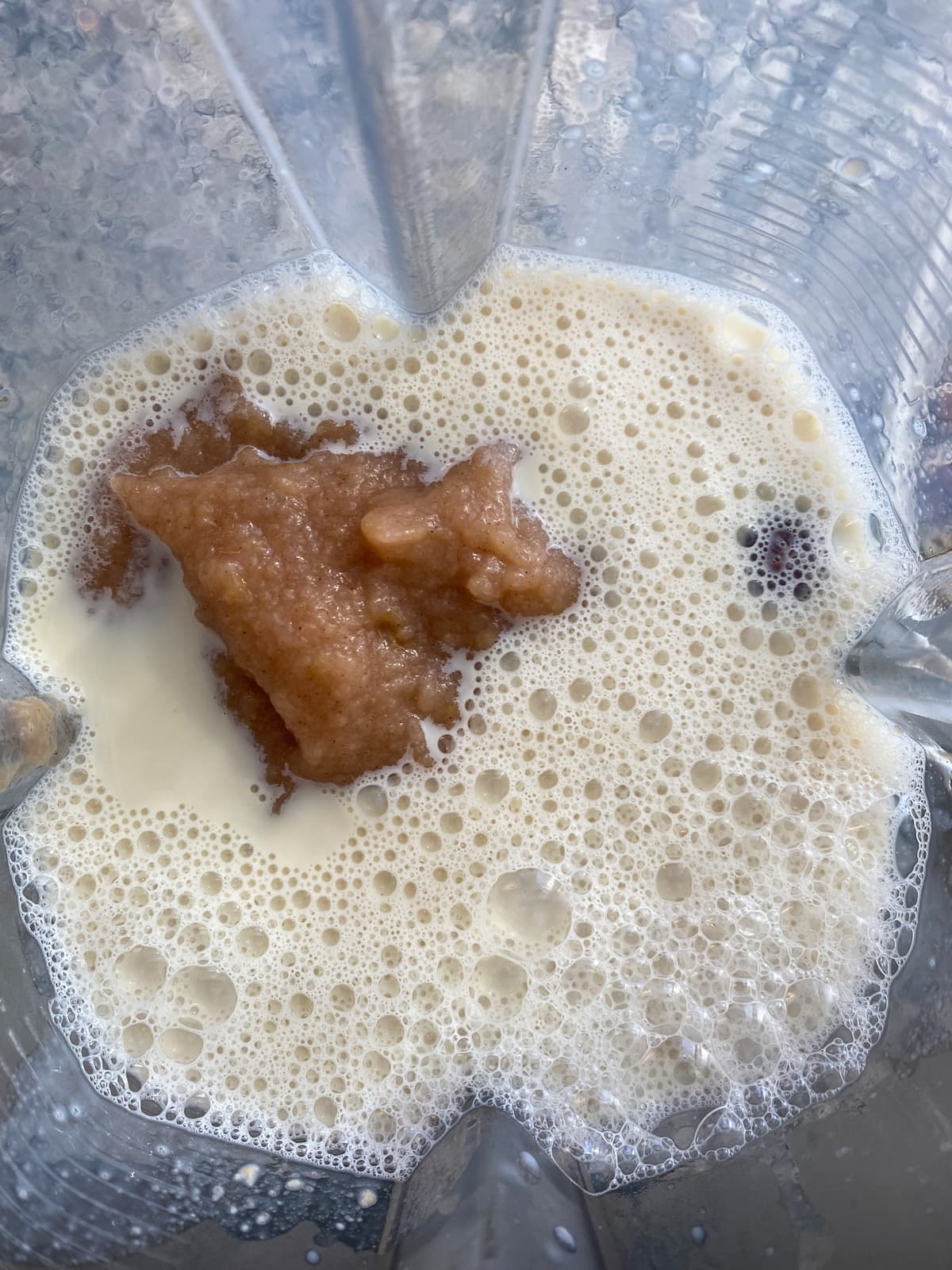 Wet ingredients in a blender.