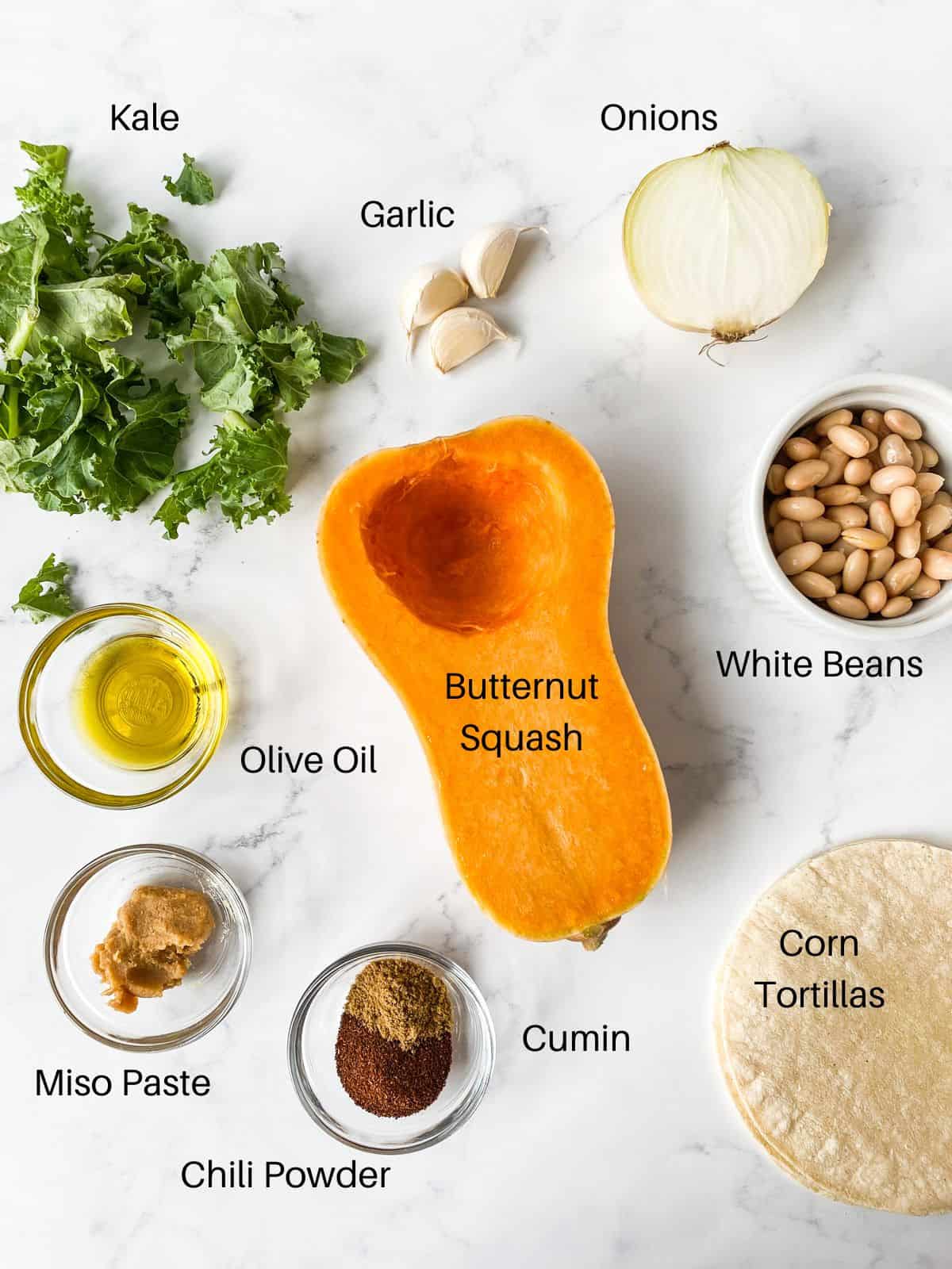 Ingredients for white bean quesadillas.