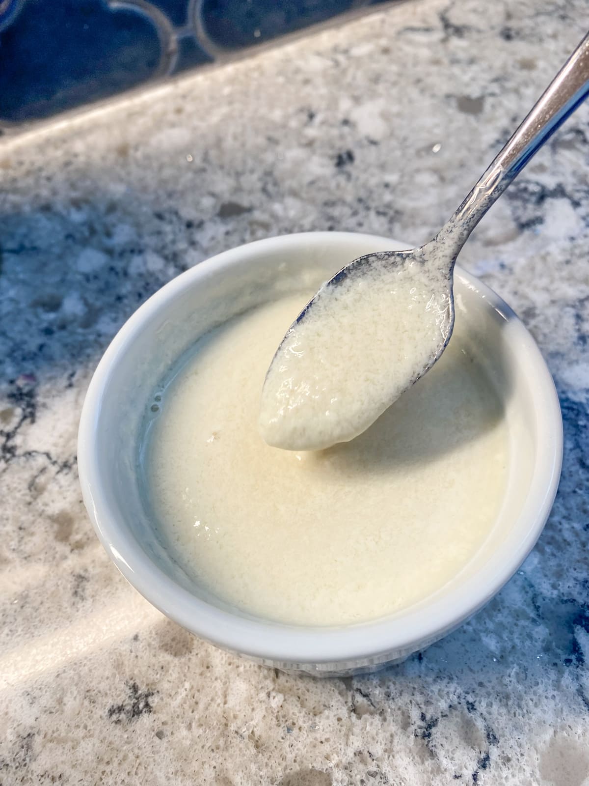 Soy milk curdled into buttermilk using vinegar.