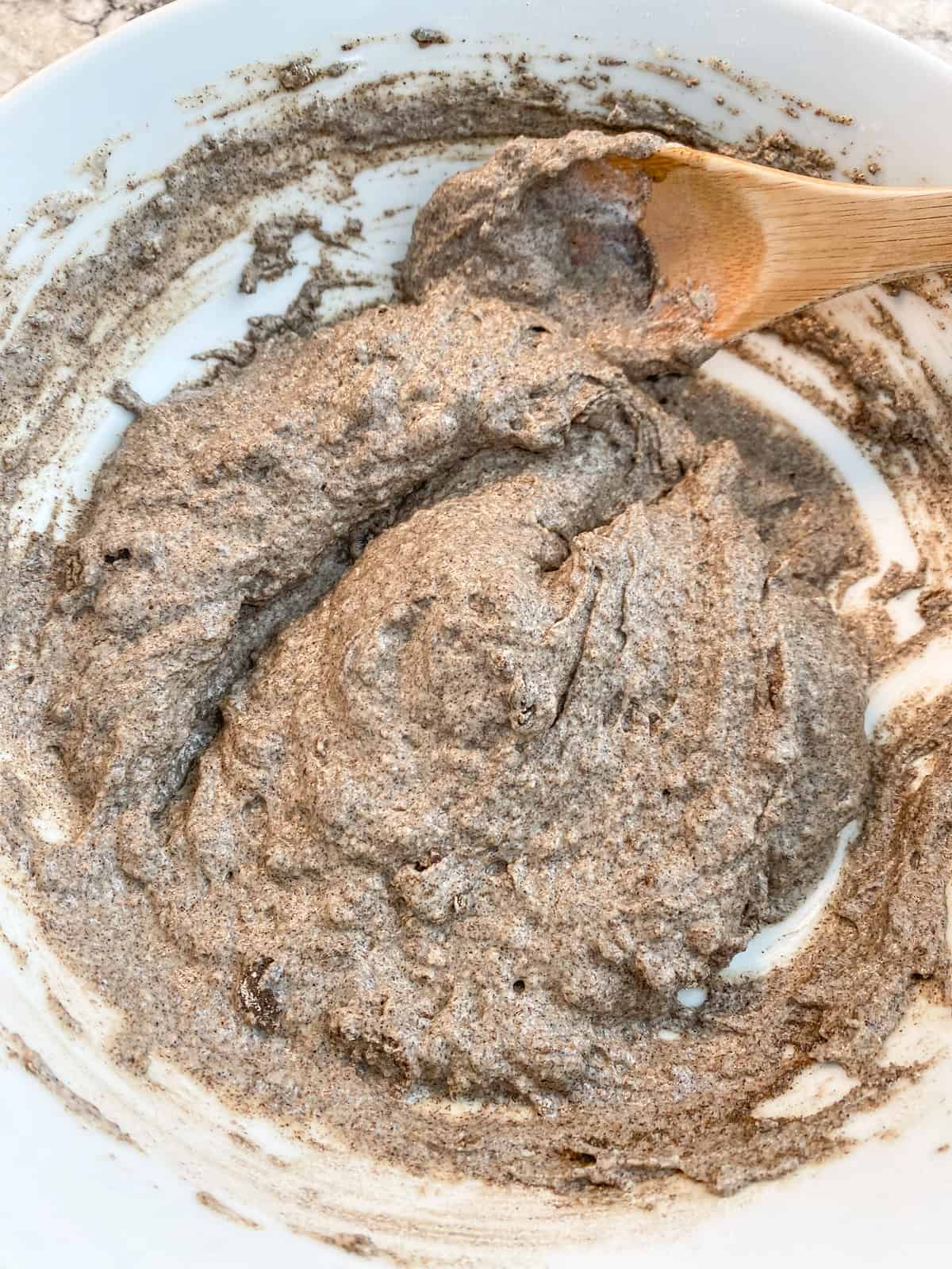 All biscuit ingredients mixed together into a batter.