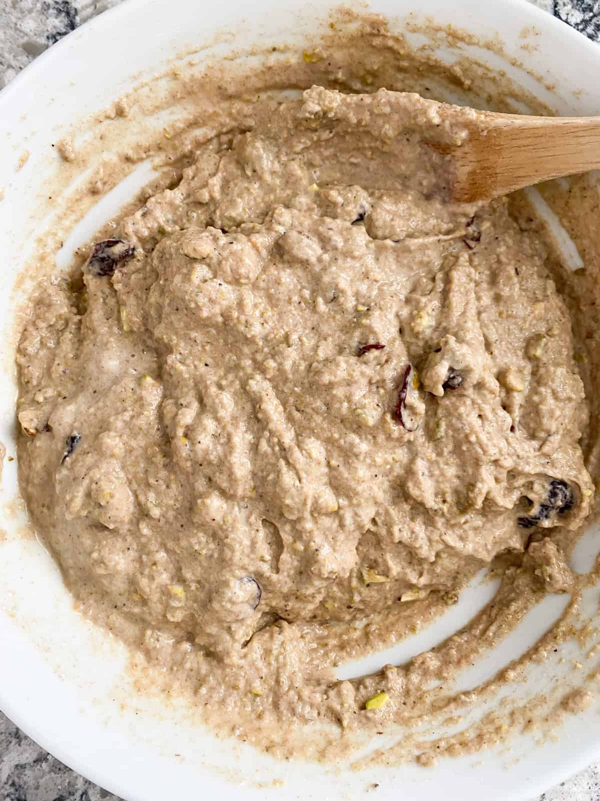 Cookie batter completely mixed and ready to scoop.