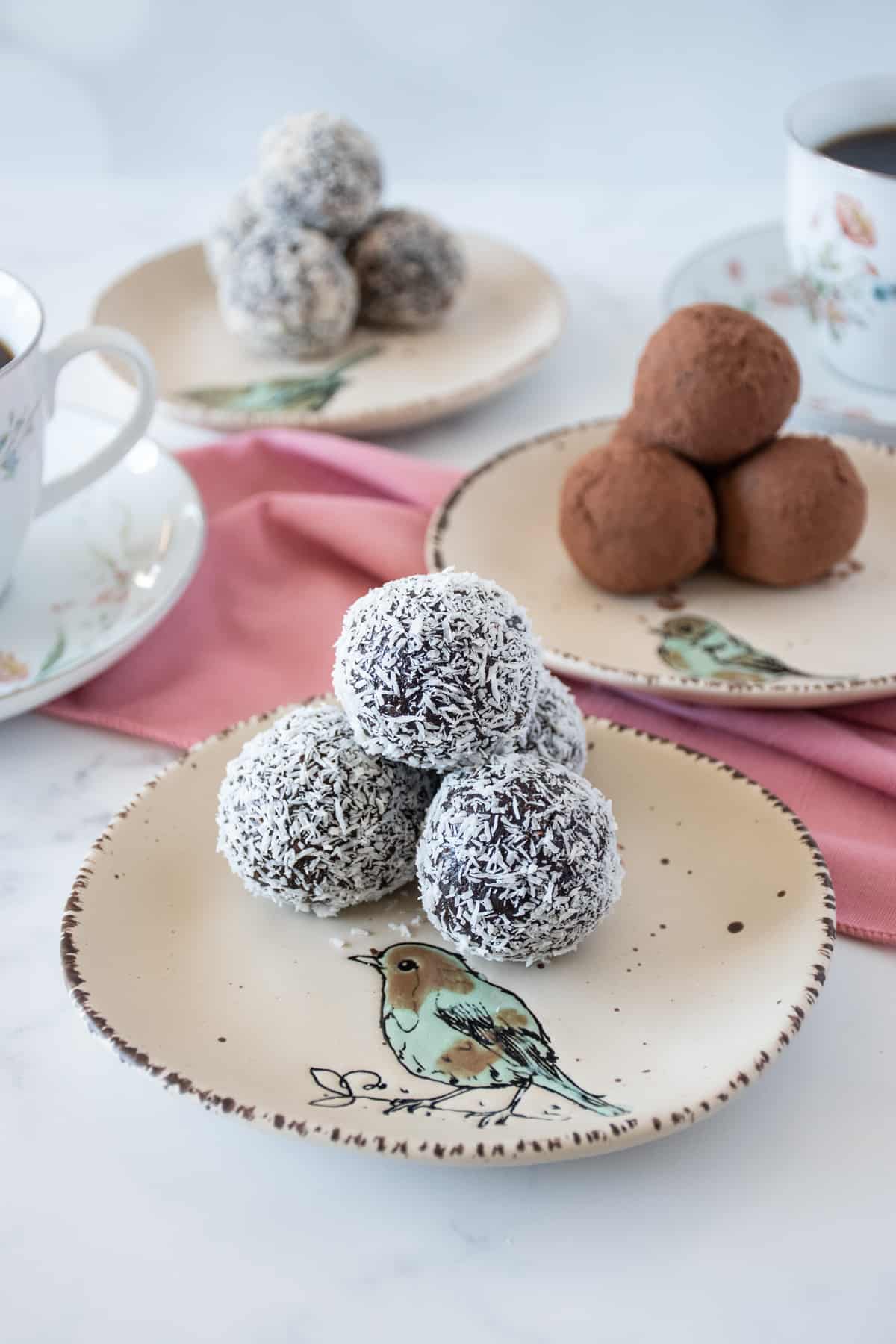 Plate with 3 varieties of chocolate date truffles