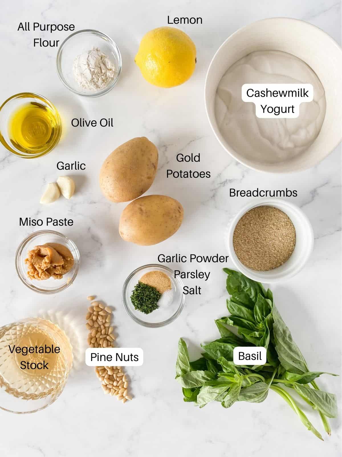 Ingredients for pesto scalloped potatoes.