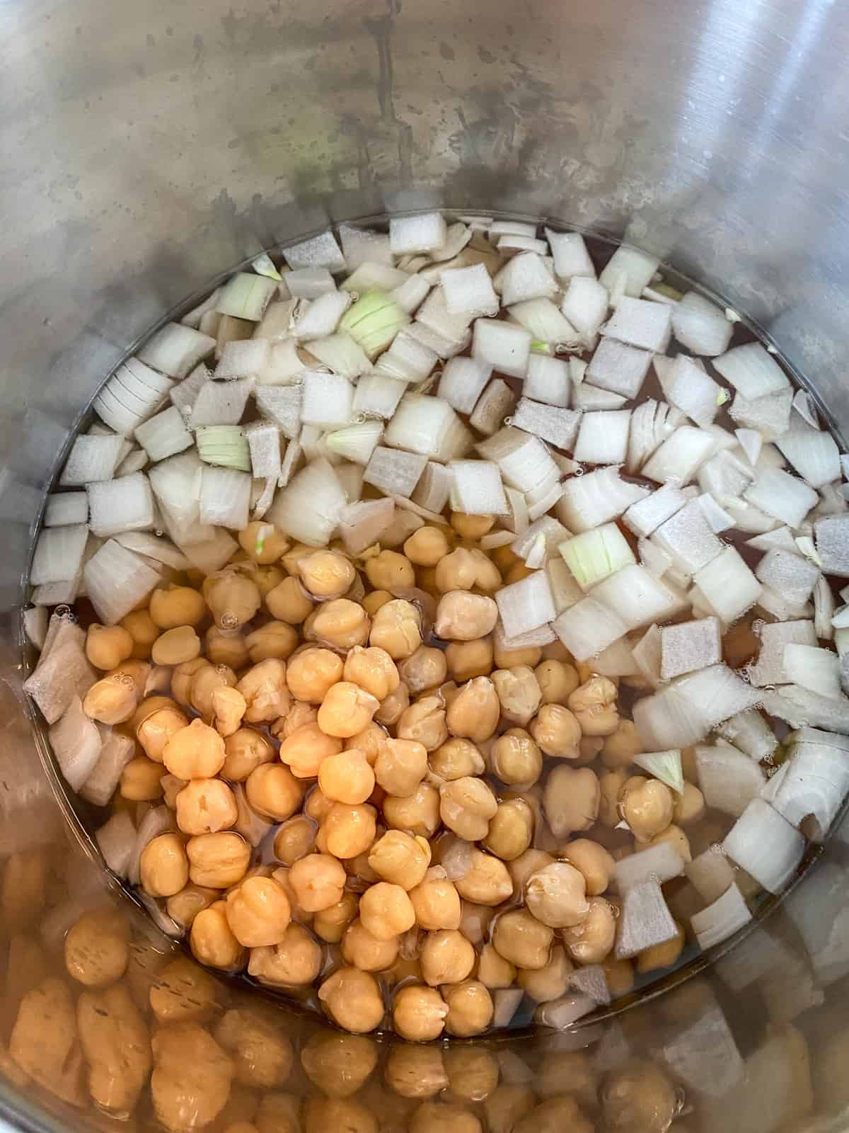 Chickpeas added to the stew.