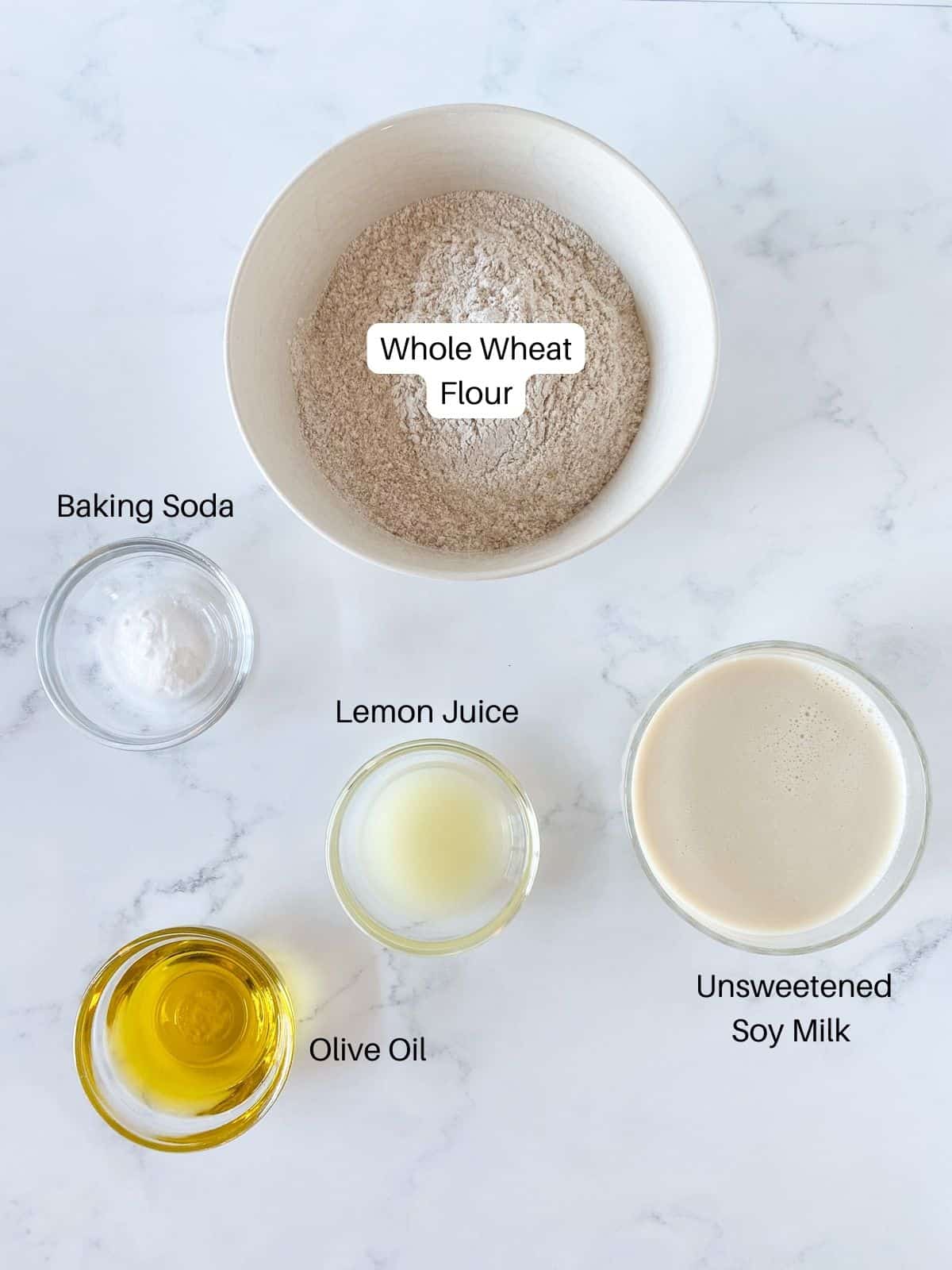 Ingredients for whole wheat drop biscuits.