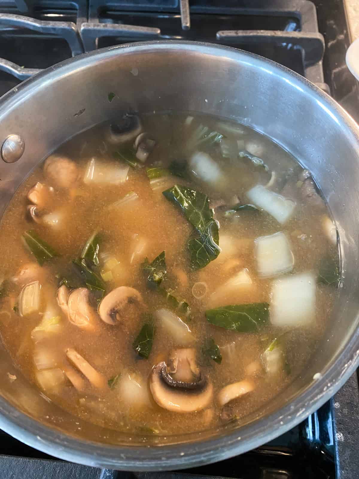 Finished soup, in a pot.