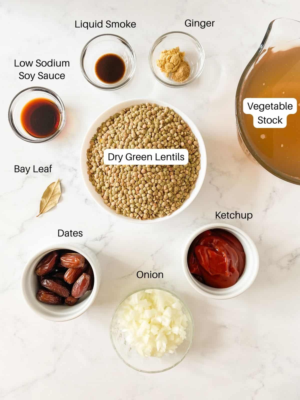 Ingredients for lentil baked beans.