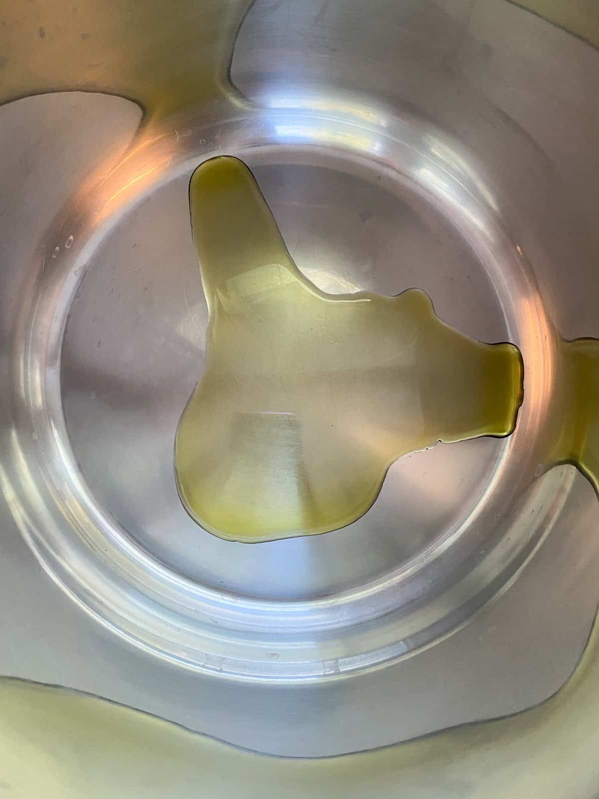 Oil in pressure cooker pot.