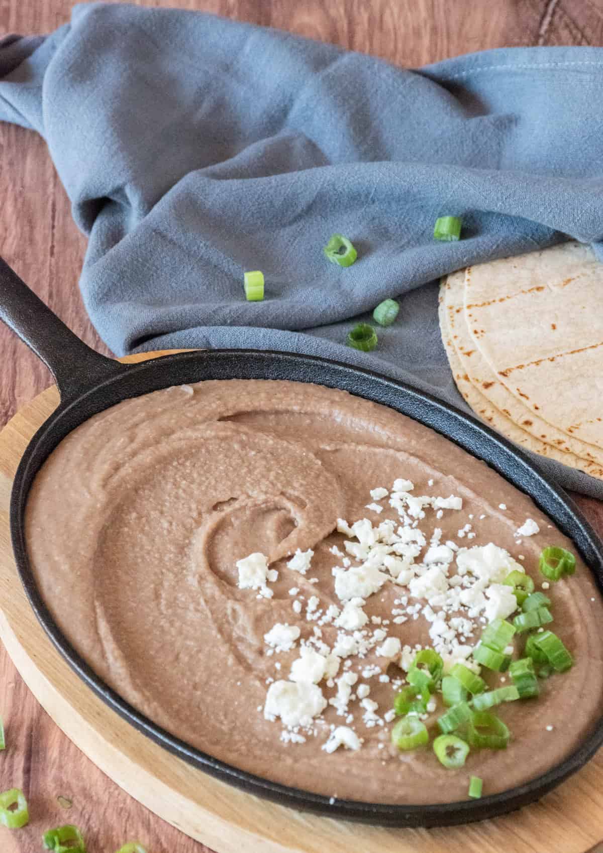 Close up of a bowl of refried beans