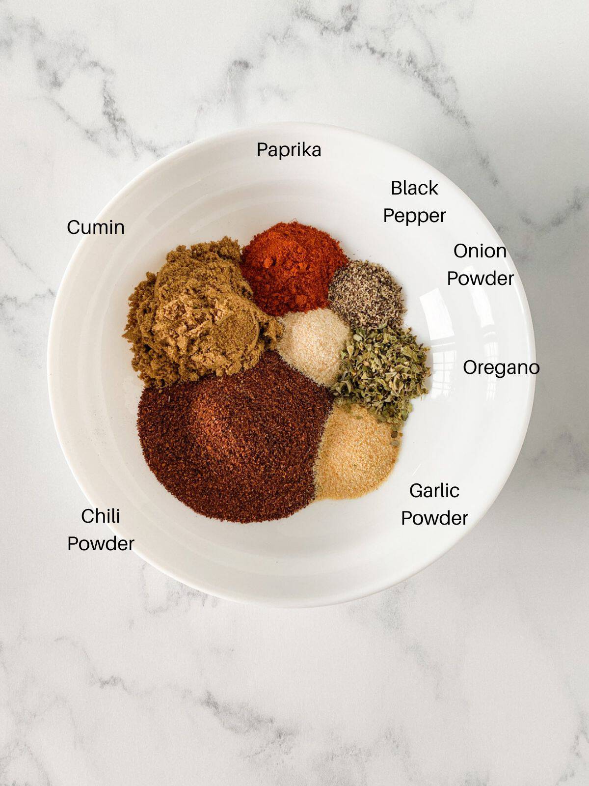 Ingredients for salt free taco seasoning.