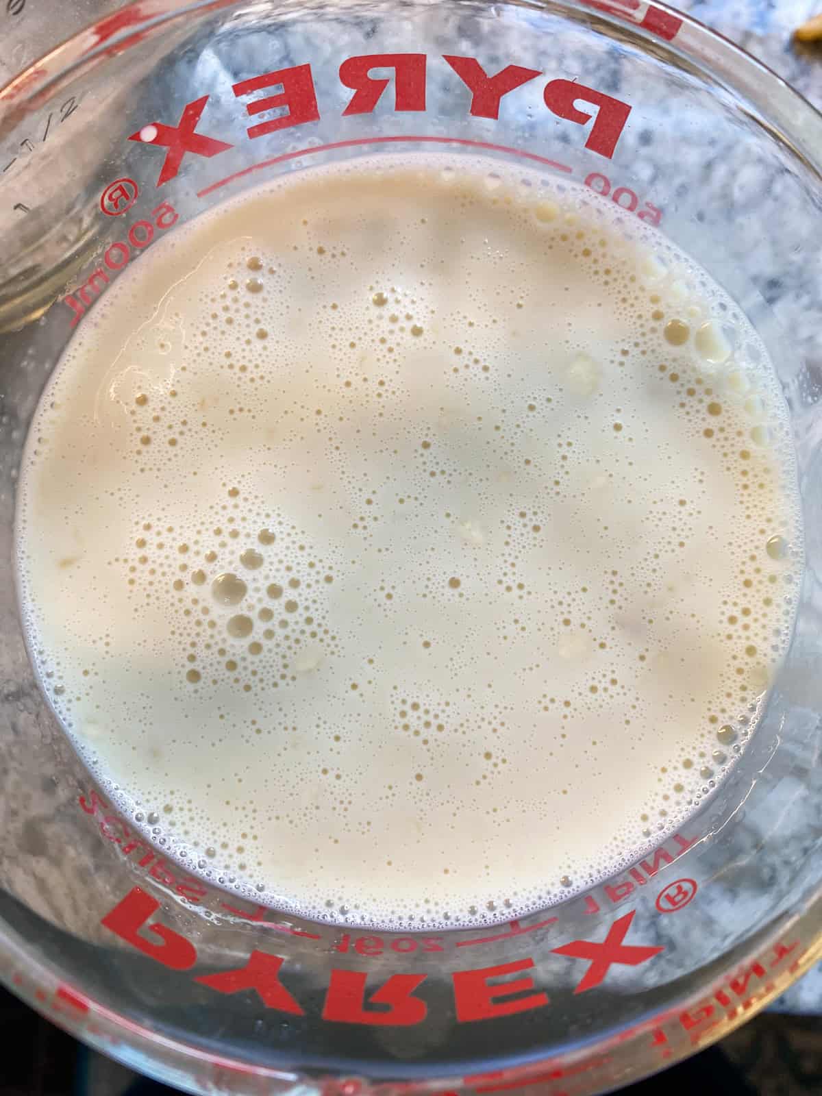 Wet ingredients mixed together.