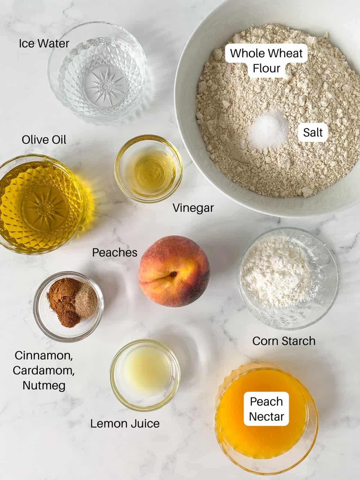 Ingredients for fresh peach pie.