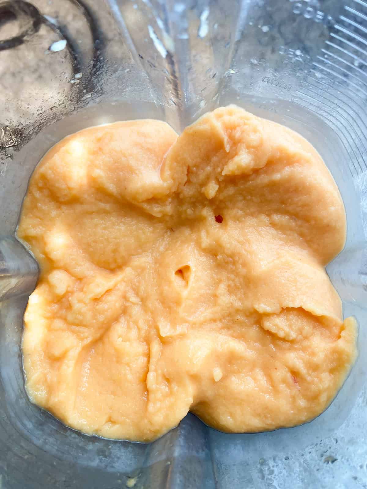 Peach sorbet, blended in a blender.