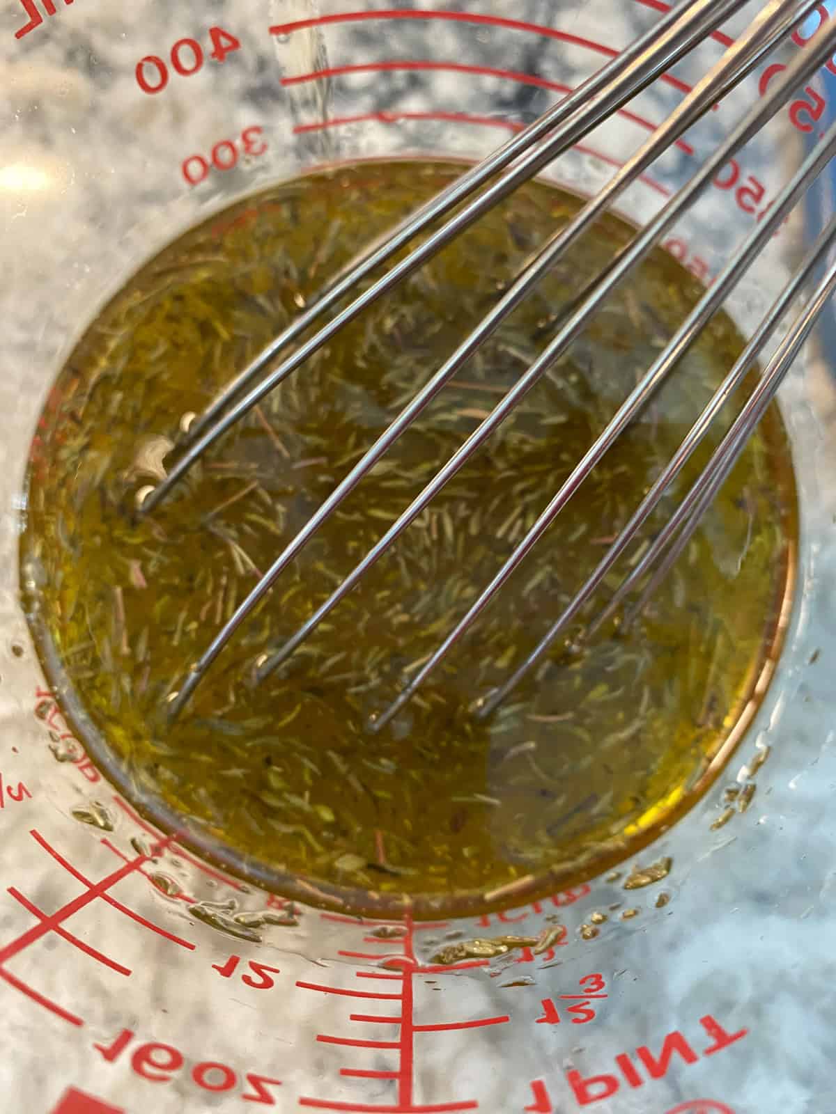 Pasta salad dressing ingredients whisked.