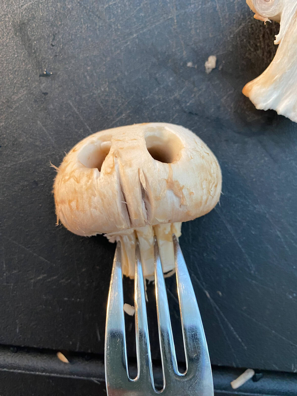 A fork used to carve teeth lines in the mushroom stem.