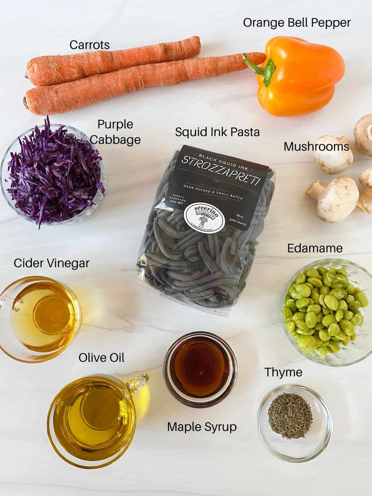Ingredients for Halloween pasta salad