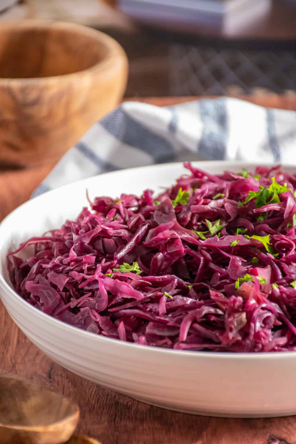 Bowl of slow cooked German red cabbage.