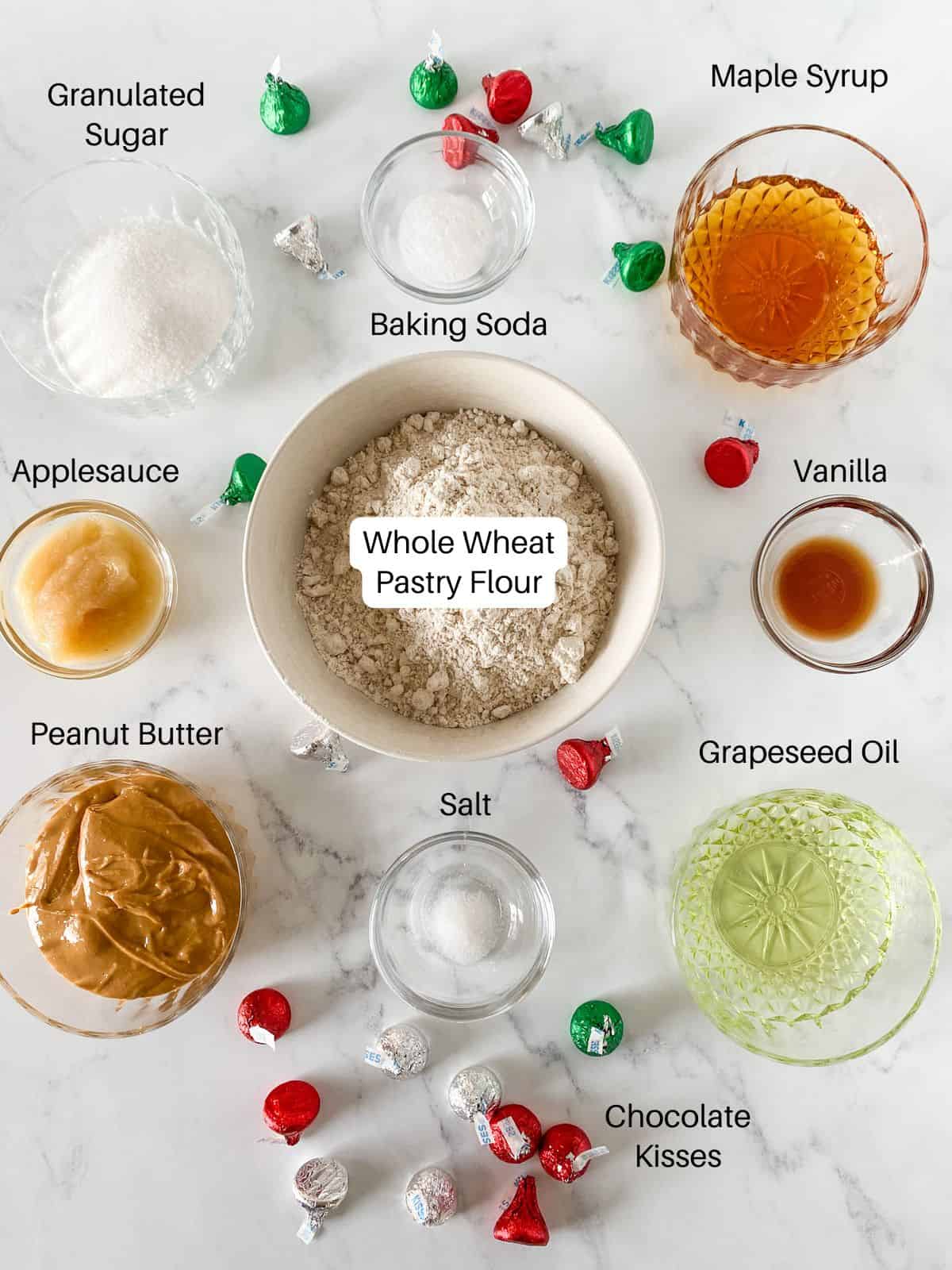 Ingredients for healthier peanut butter blossoms.