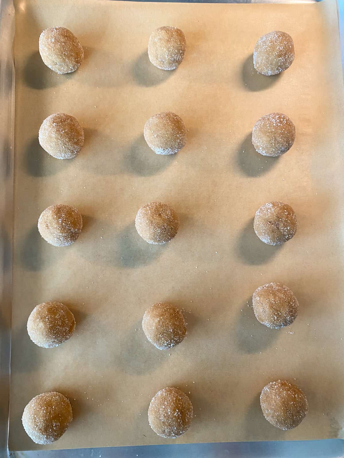 Rolled cookie dough, on a baking sheet.