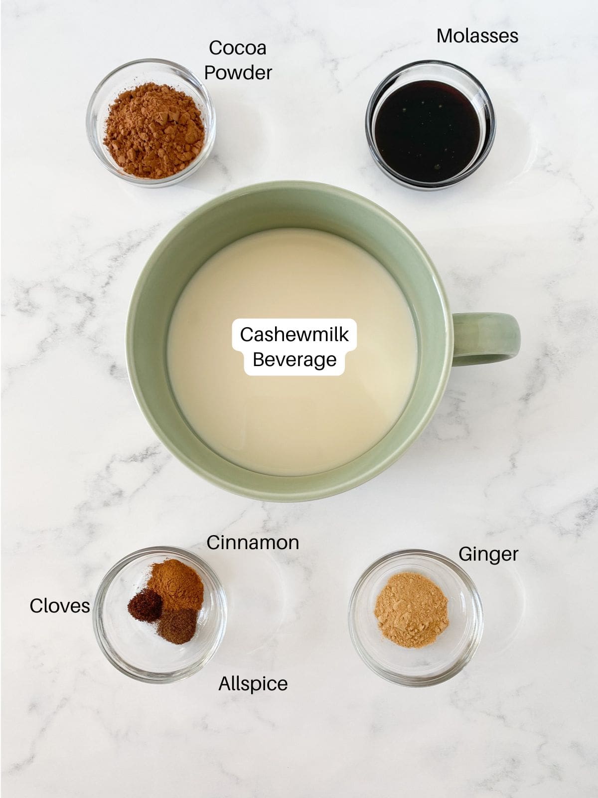 Ingredients for gingerbread hot cocoa.